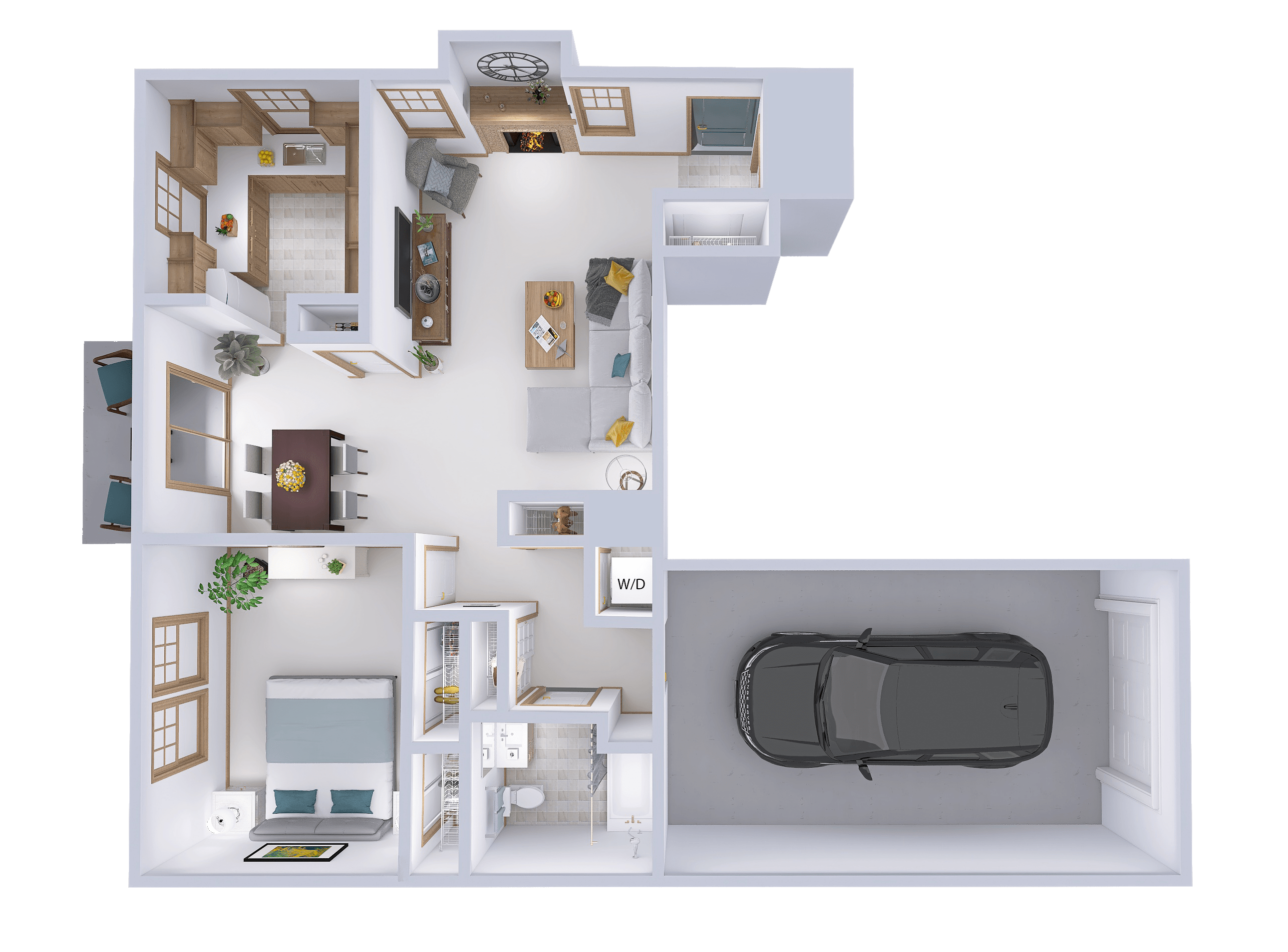 Floor plan for 1 bed, 1 bath, 880 sqft